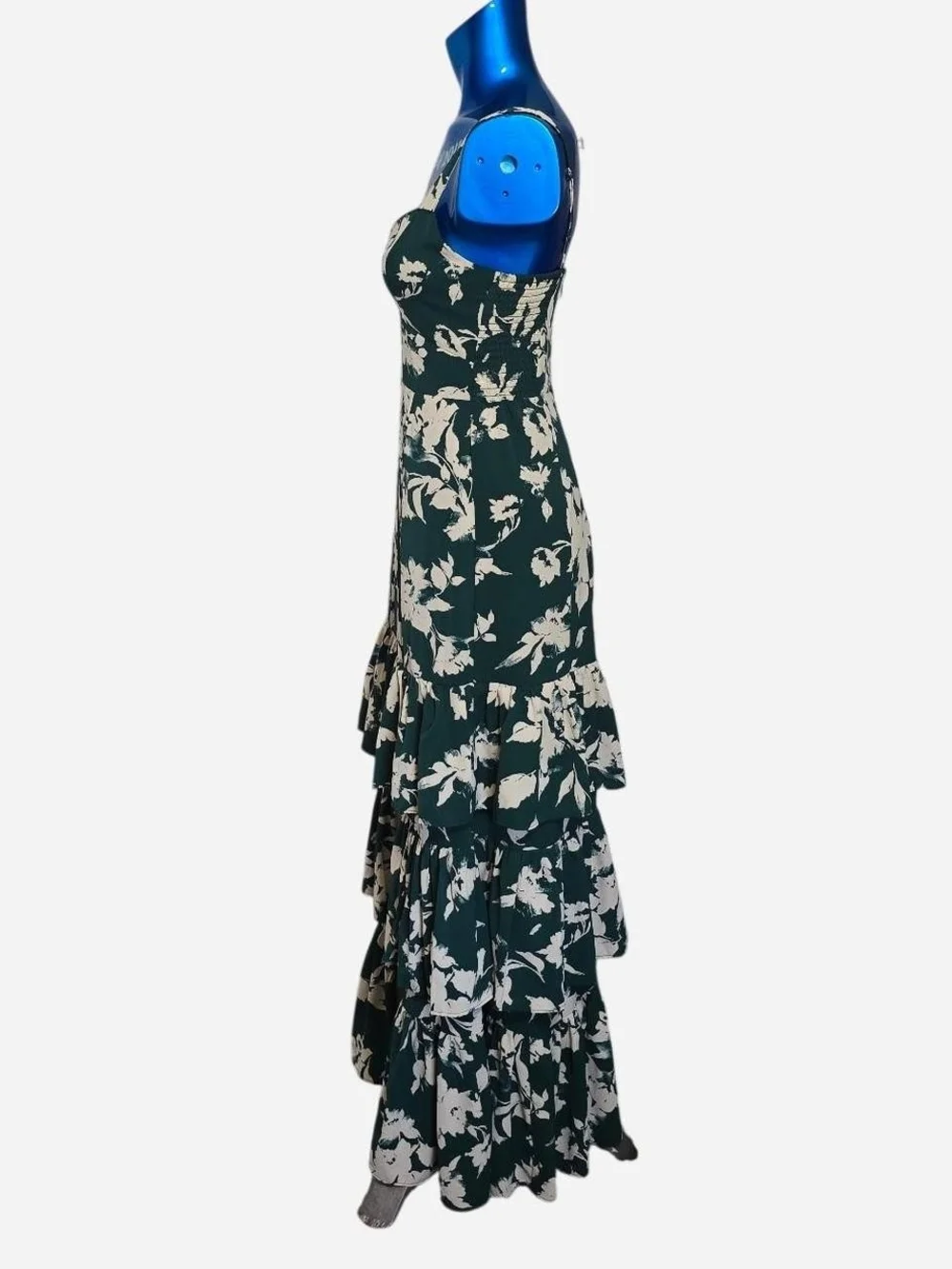 Abercrombie & Fitch Emerald Green and Cream Floral Tiered Maxi Dress